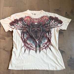 Y2K Affliction Pale Sky Rose Skull Graphic Shirt 2XL